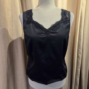 Amanda Smith Black Satin Lace Trim Camisole